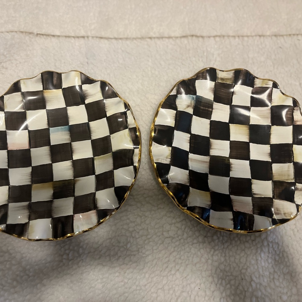 MacKenzie-Childs Black and White Checkered Plates with Gold Trim